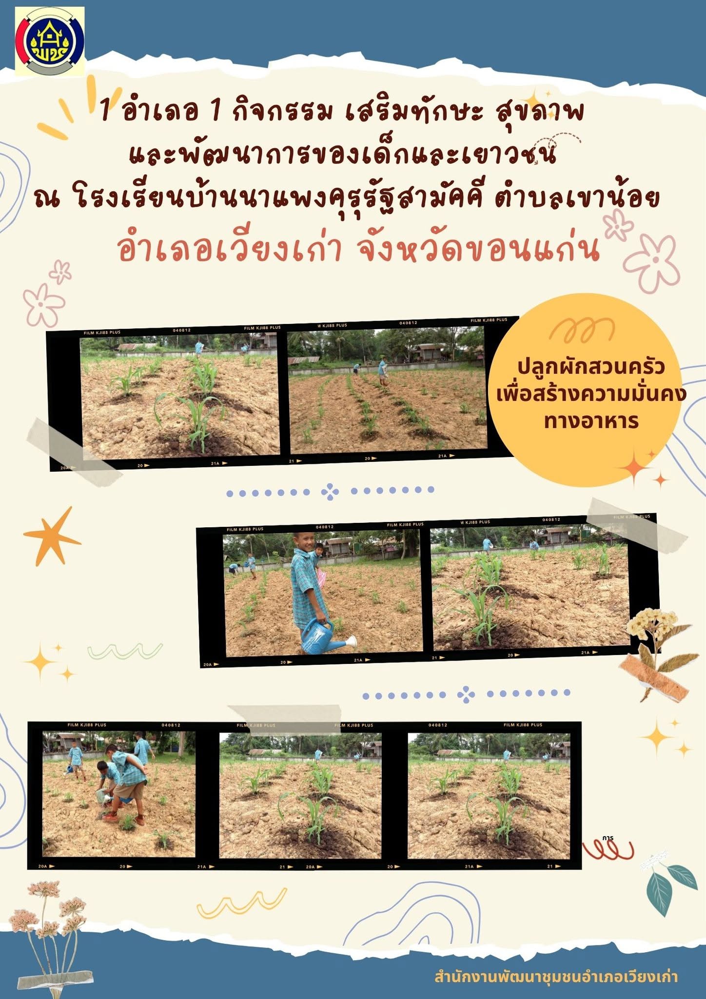 1 อำเภอ 1 กิจกรรม เสริมทักษะ สุขภาพ และพัฒนาการของเด็กและเยาวชน ณ โรงเรียนบ้านนาแพงคุรุรัฐสามัคคี ตำบลเขาน้อย อำเภอเวียงเก่า จังหวัดขอนแก่น 