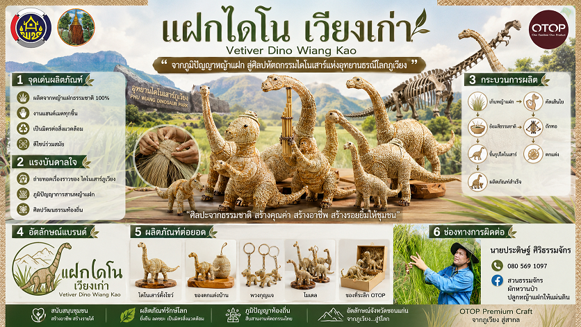 แฝกไดโน เวียงเก่า” นวัตกรรมหัตถกรรม OTOP พรีเมียม เปลี่ยนหญ้าแฝกท้องถิ่นสู่ศิลปะระดับสากล